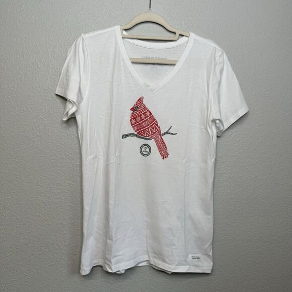 Life is Good Tribal Cardinal Women's Medium Crusher White S/S T-shirt Top